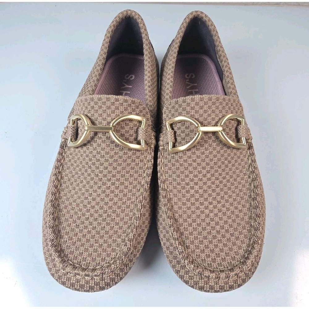Rothy's The Double Bit Driver Brown Latte MicroCheck Womens Size 7 Flats Loafer